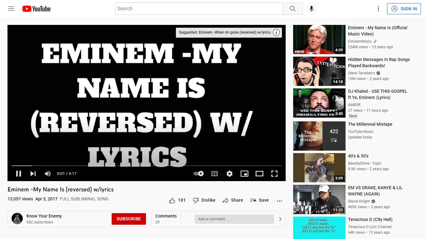 Eminem -My Name Is (reversed) w/lyrics - YouTube
